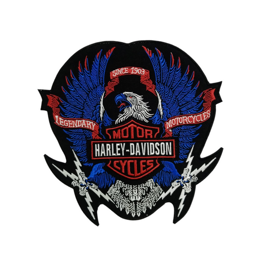 H-D Eagle Wings Large RED - BLUE Embroidery Patch - Iron/Sew On