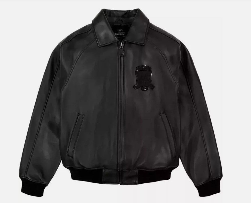 Avirex Men’s Black American bomber Flight style Genuine Cowhide Leather Jacket