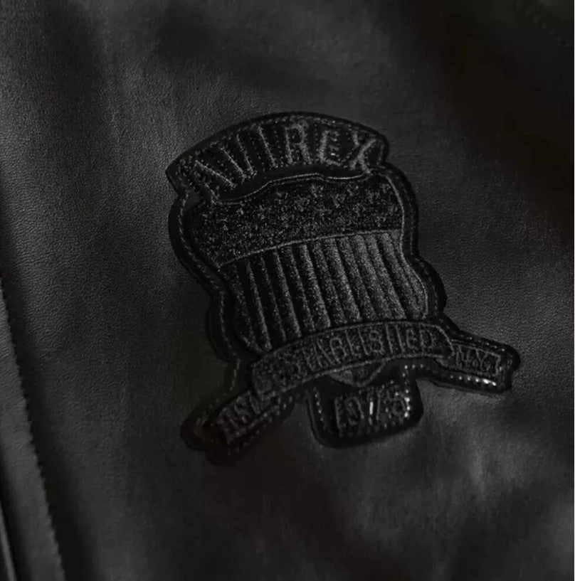 Avirex Men’s Black American bomber Flight style Genuine Cowhide Leather Jacket