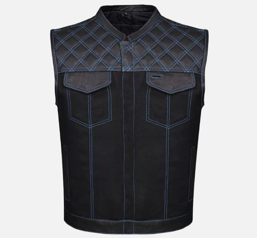 Blackout Diamond Stitch Club Vest – Leather & Denim Biker Edition