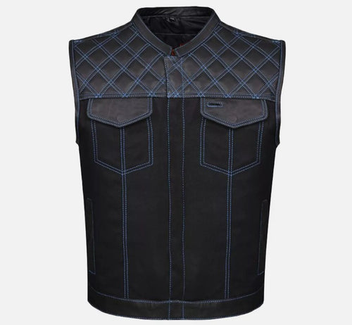 Blackout Diamond Stitch Club Vest – Leather & Denim Biker Edition