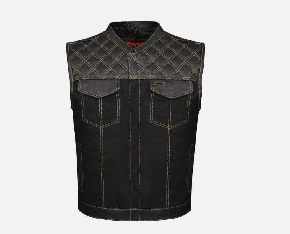 Blackout Diamond Stitch Club Vest – Leather & Denim Biker Edition