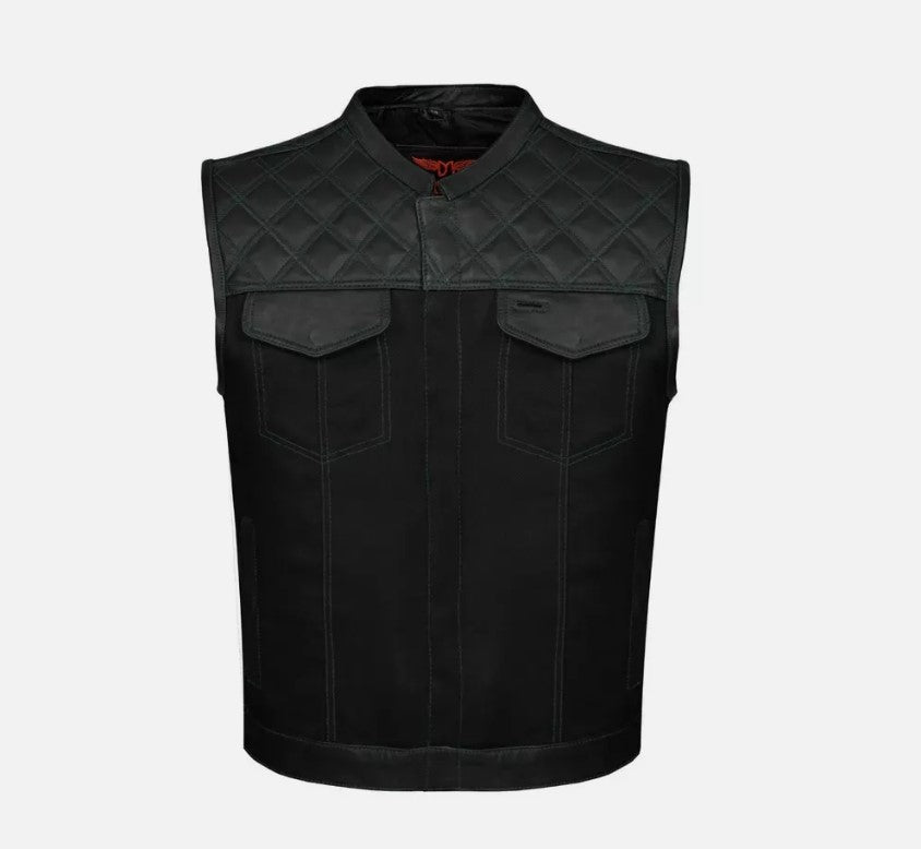 Blackout Diamond Stitch Club Vest – Leather & Denim Biker Edition