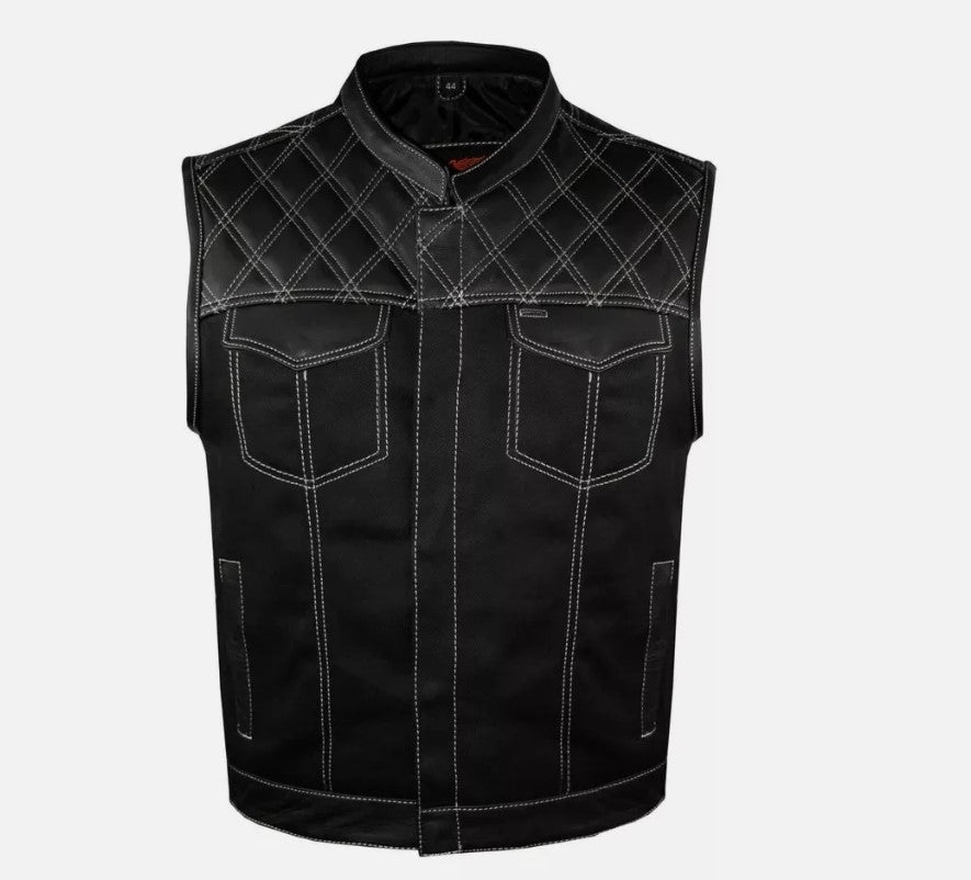 Blackout Diamond Stitch Club Vest – Leather & Denim Biker Edition