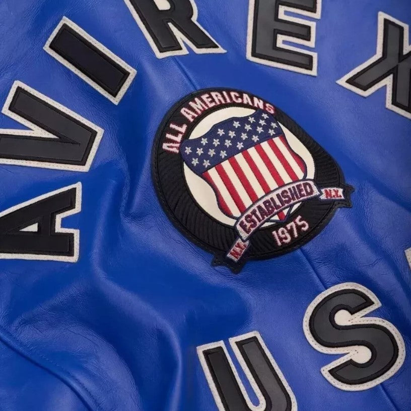 Avirex Men’s Blue American bomber Flight style Genuine Cowhide Leather Jacket
