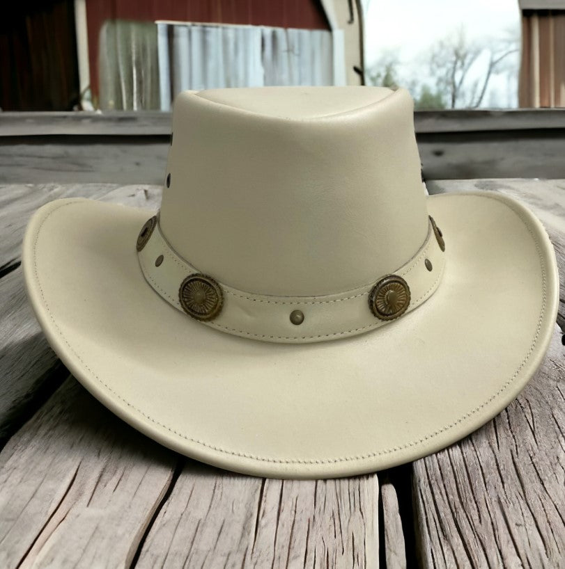 Men and Women HAT Cream Color Genuine Leather Western Cowboy Hat