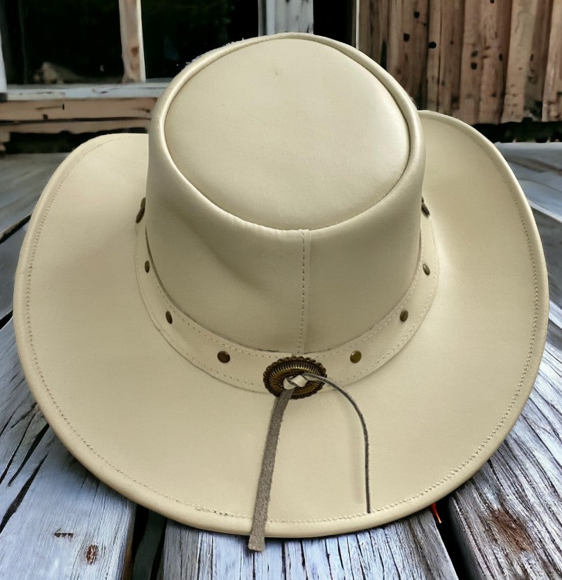 Men and Women HAT Cream Color Genuine Leather Western Cowboy Hat