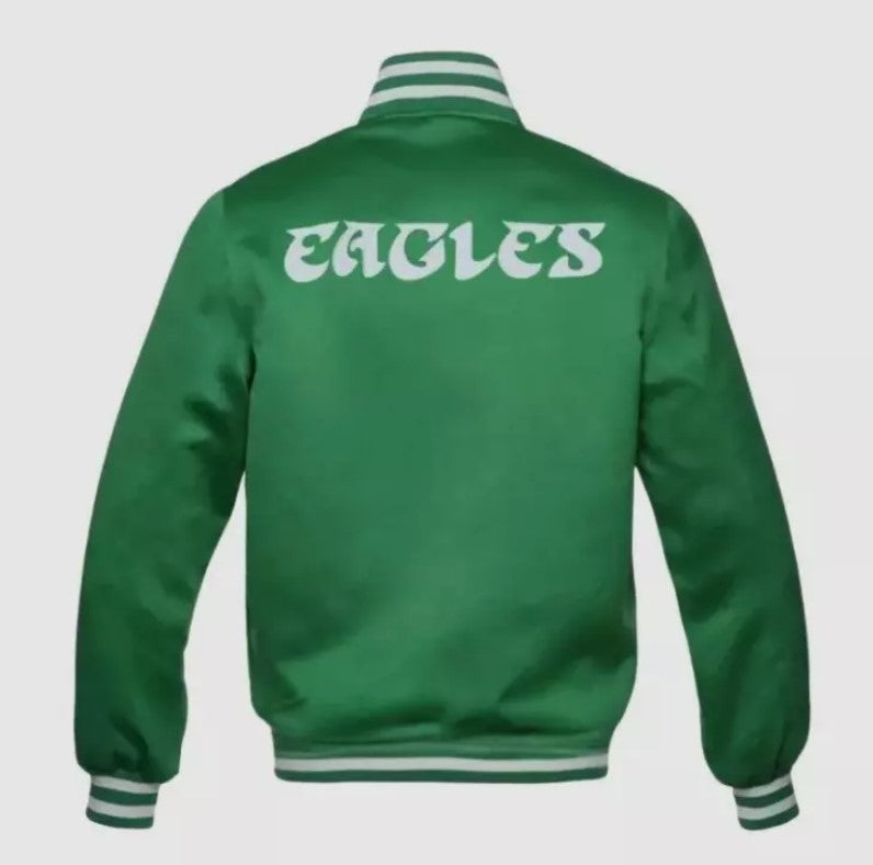 80's Philadelphia Eagles Kelly Green Satin Vintage Bomber Varsity Jacket Varsity