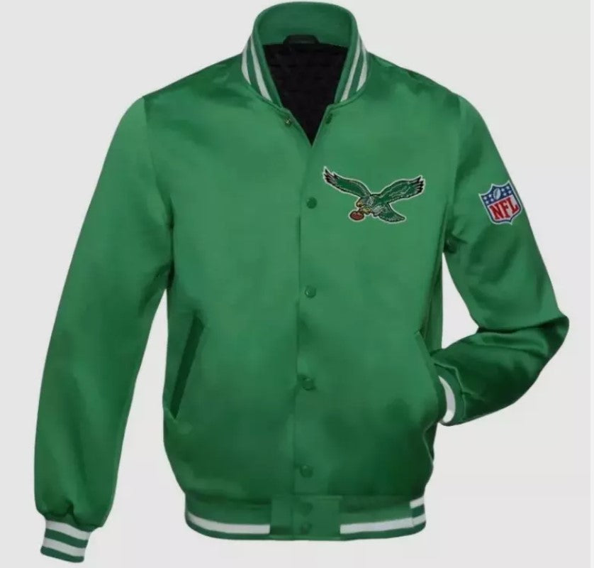 80's Philadelphia Eagles Kelly Green Satin Vintage Bomber Varsity Jacket Varsity