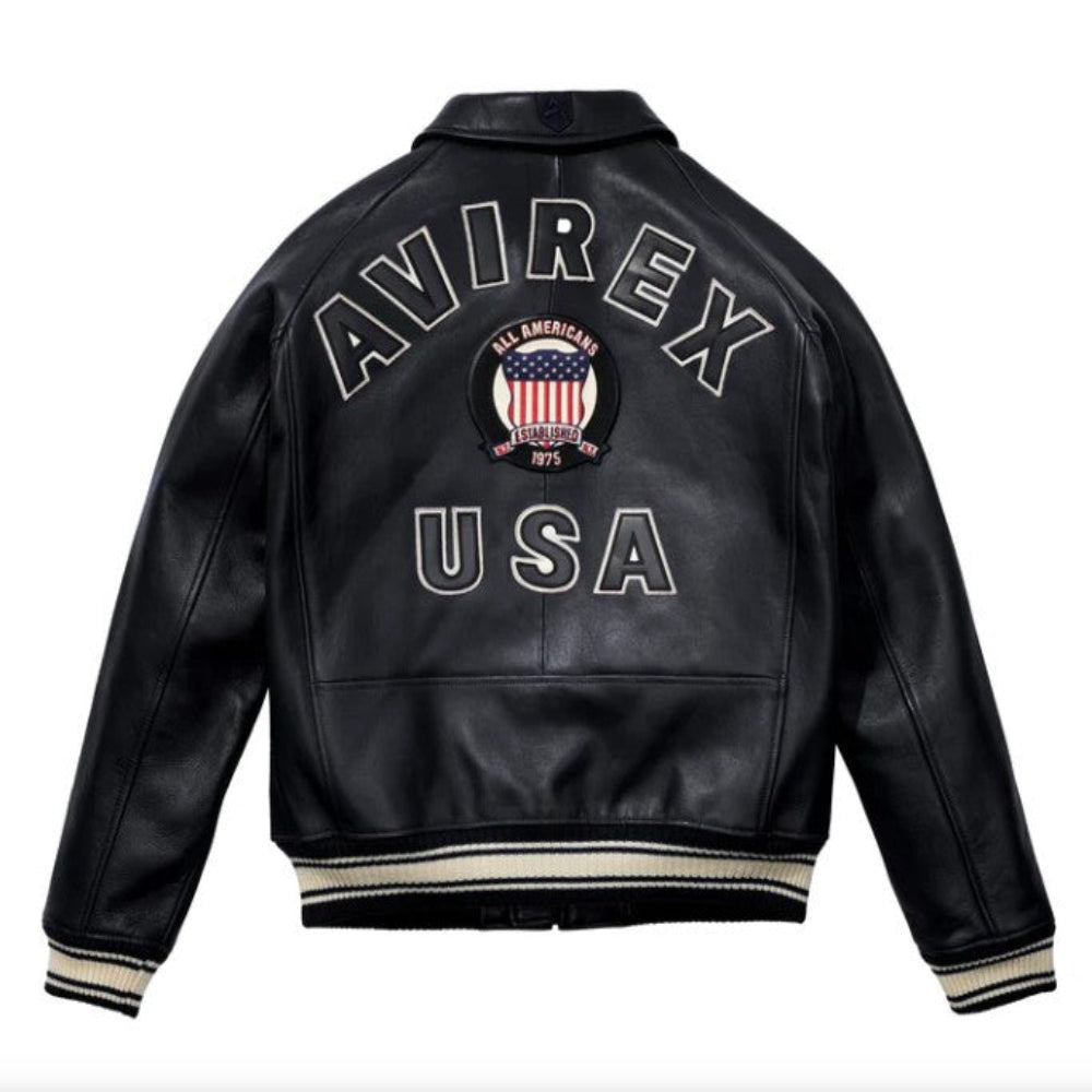 Avirex Men’s Black American bomber Flight style Genuine Cowhide Leather Jacket