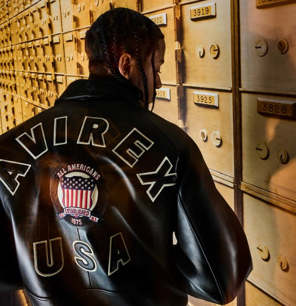 Avirex Men’s Black American bomber Flight style Genuine Cowhide Leather Jacket