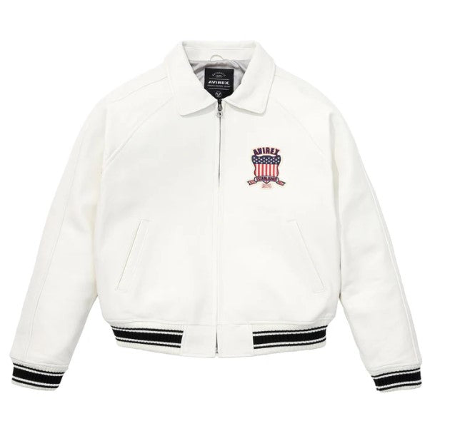 Avirex Men’s White American bomber Flight style Genuine Cowhide Leather Jacket