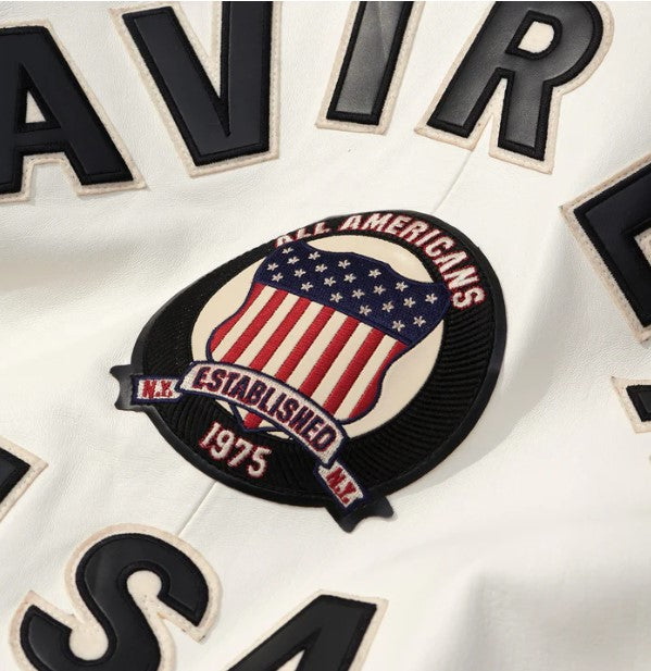 Avirex Men’s White American bomber Flight style Genuine Cowhide Leather Jacket