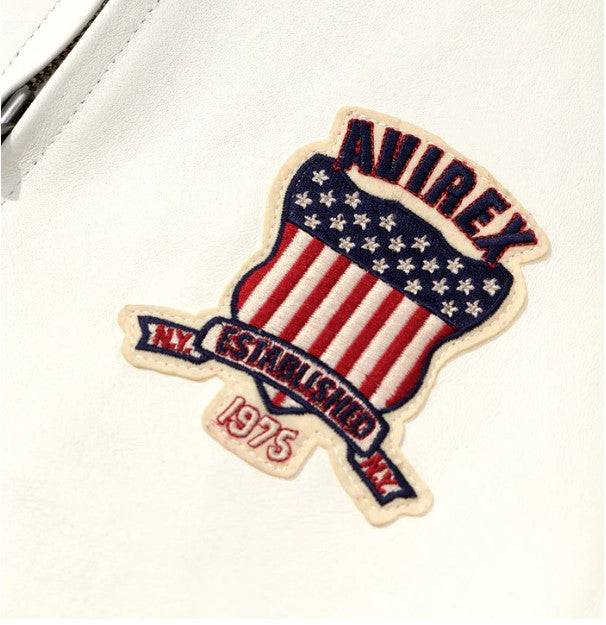 Avirex Men’s White American bomber Flight style Genuine Cowhide Leather Jacket
