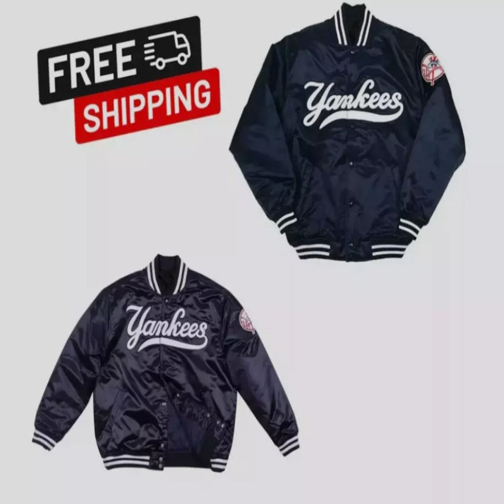 NY Yankees Vintage 90s Athletic Jacket Blue Satin Bomber Style Varsity Jacket