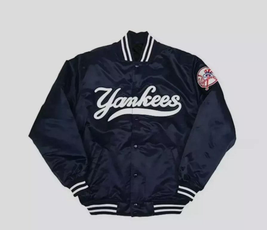 NY Yankees Vintage 90s Athletic Jacket Blue Satin Bomber Style Varsity Jacket