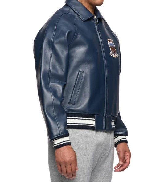 Avirex Men’s Navy Blue American bomber Flight style Genuine Cowhide Leather Jacket