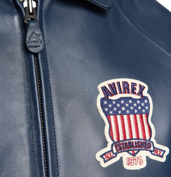 Avirex Men’s Navy Blue American bomber Flight style Genuine Cowhide Leather Jacket