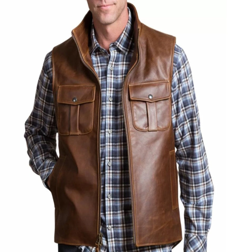 leather brown vest
