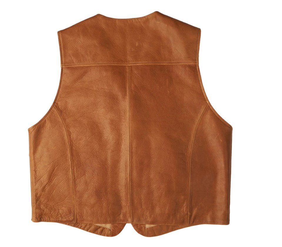Men’s Clay Brown Lambskin Leather Vest with Lapel Collar & Button Closure