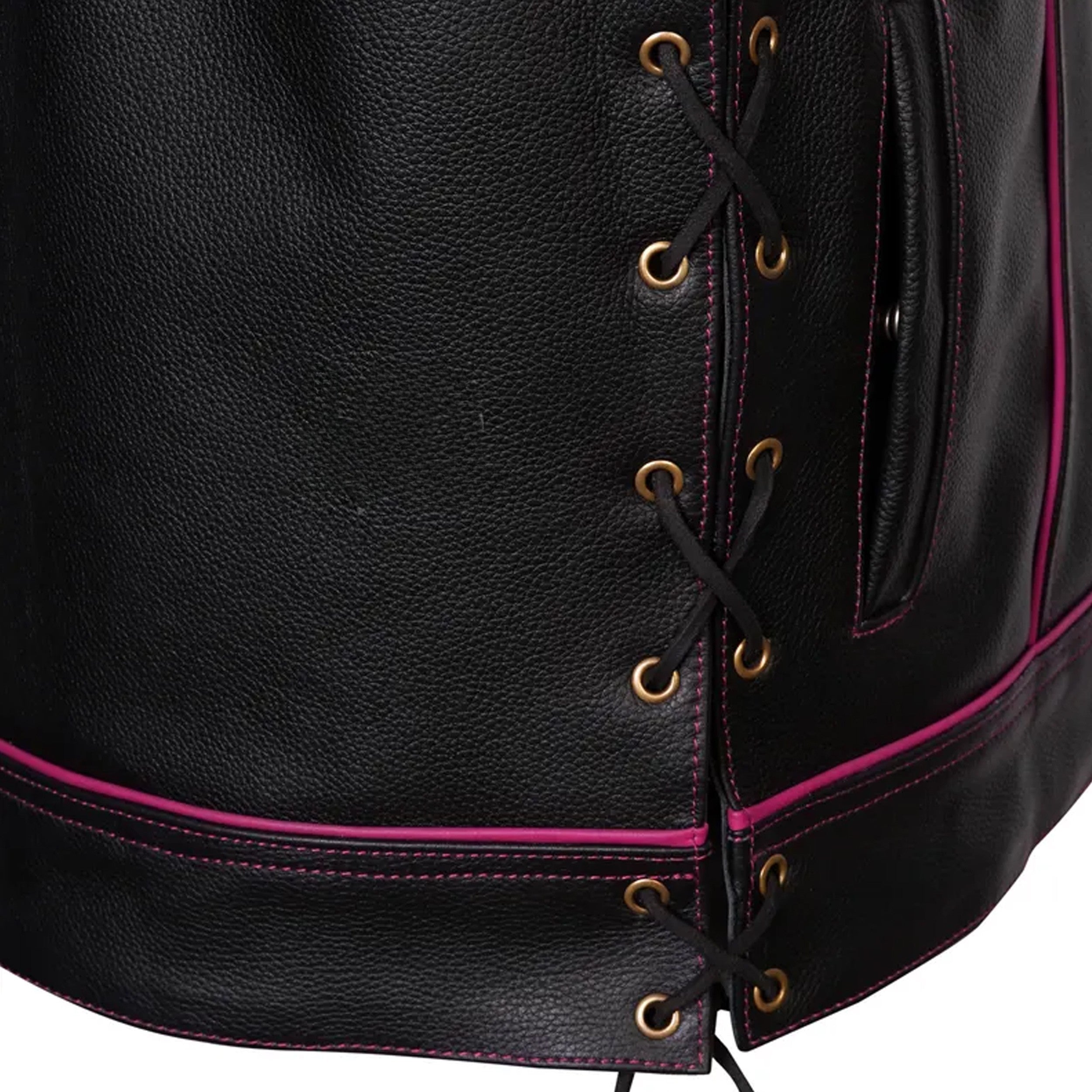 Handmade Leather Biker Vest: Diamond Quilted Black & Pink Motorcycle Riding Vest