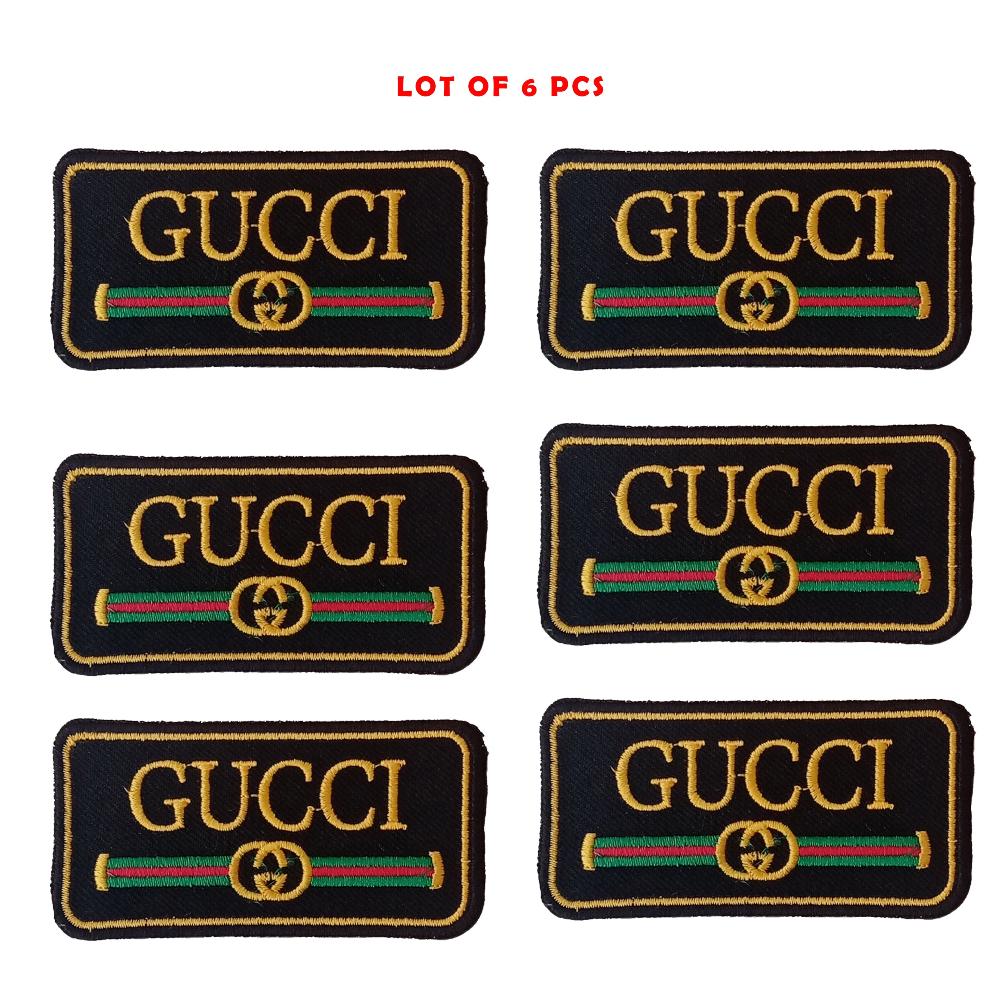 GUCCI Black Stylish Embroidered Patch Iron on / Sew on Patch Black-Gold