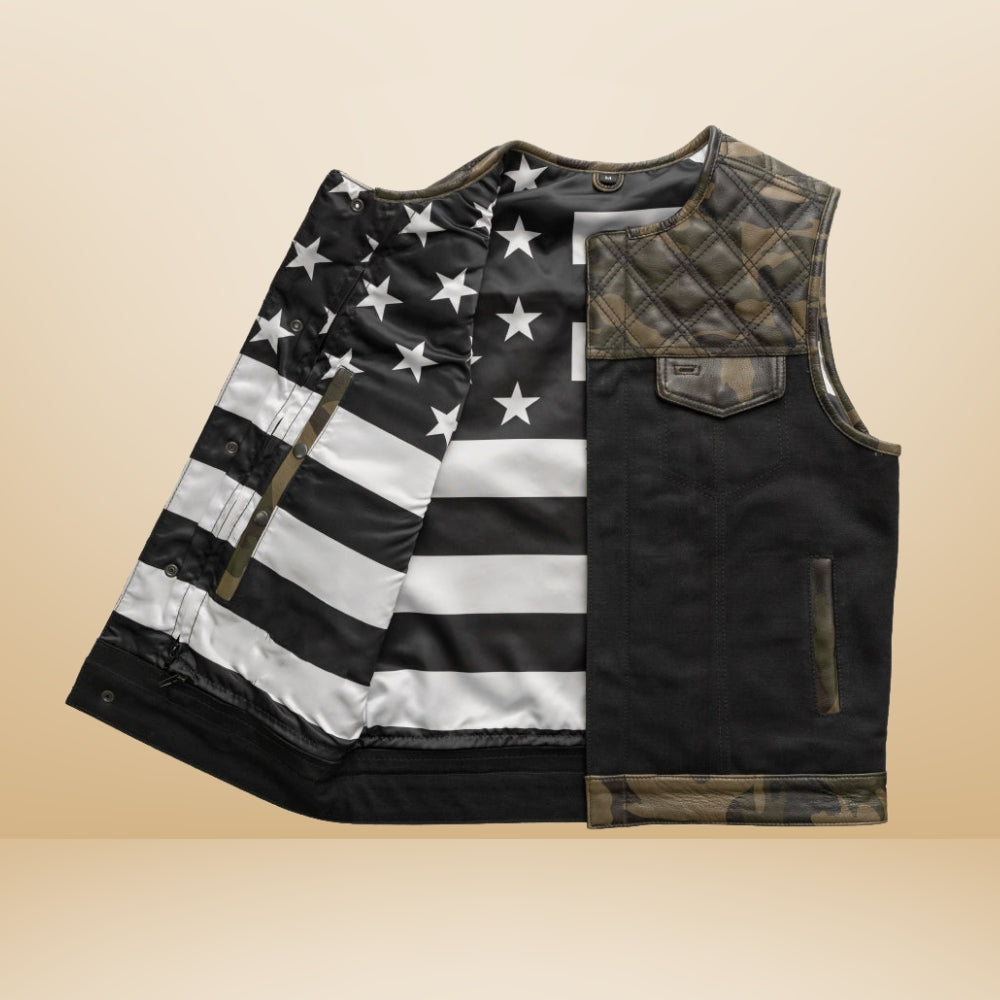 Green Camo Leather Motorcycle Vest – Ranger Club Style