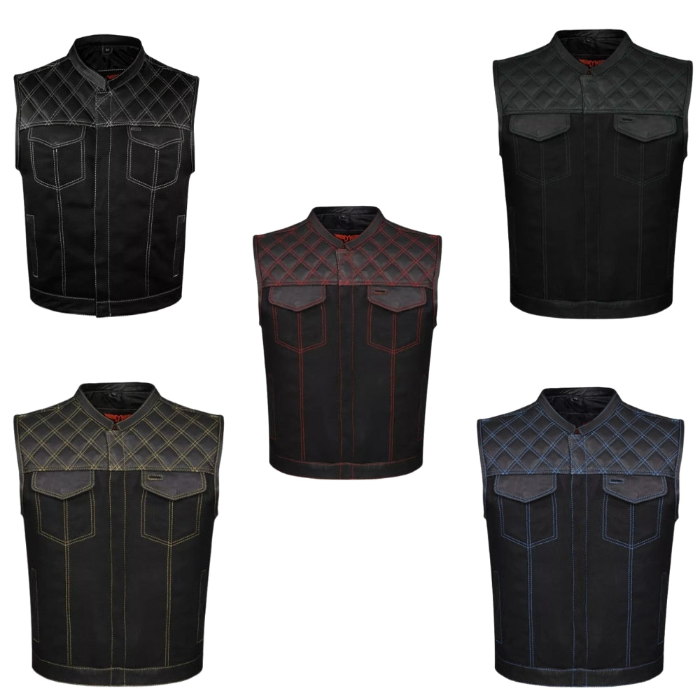 Blackout Diamond Stitch Club Vest – Leather & Denim Biker Edition