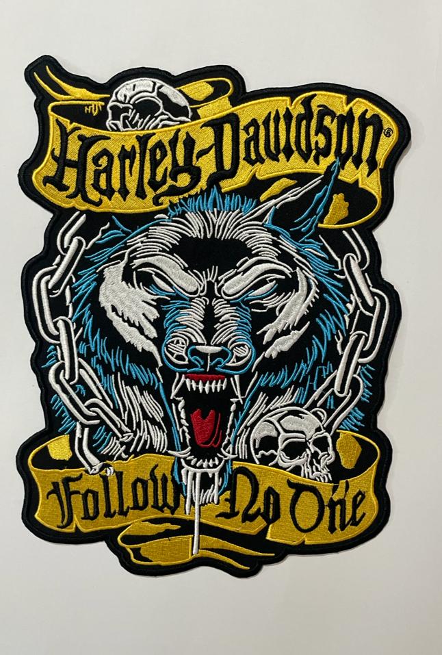 H - D Lone Wolf Patch - 12'' - Embroidery Patch - Iron/Sew On Patch