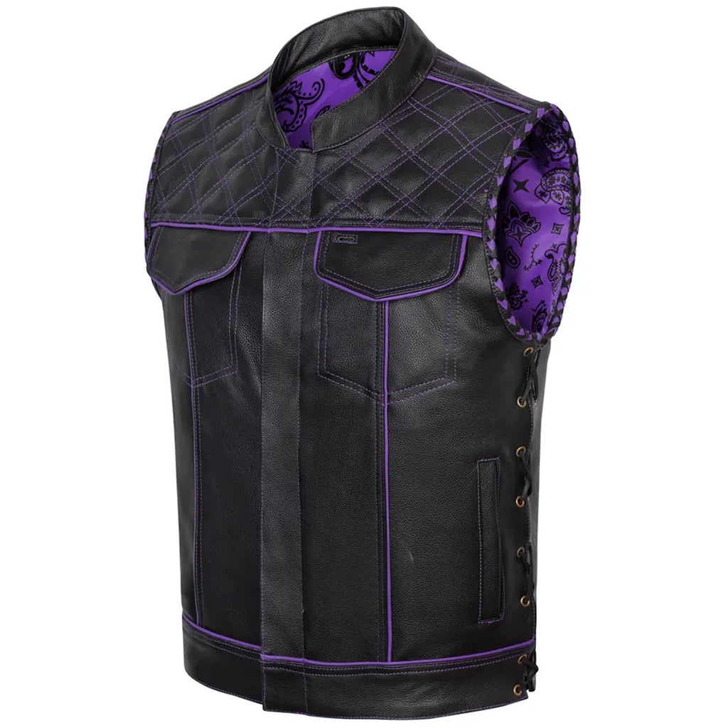 Genuine Leather Biker Vest: Handmade Side Lacing Motorcycle Club Style