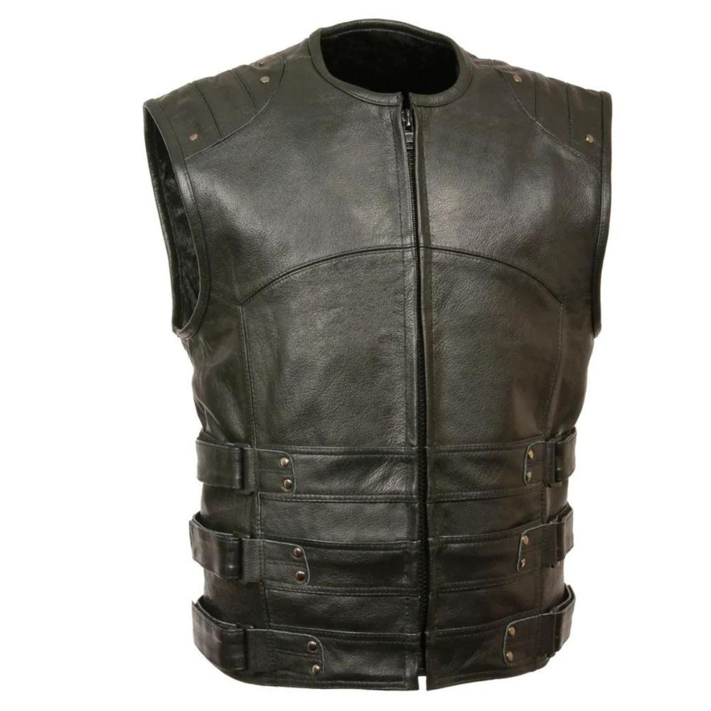 Vintage Buckle Accent Leather Vest with Stylish Detailing