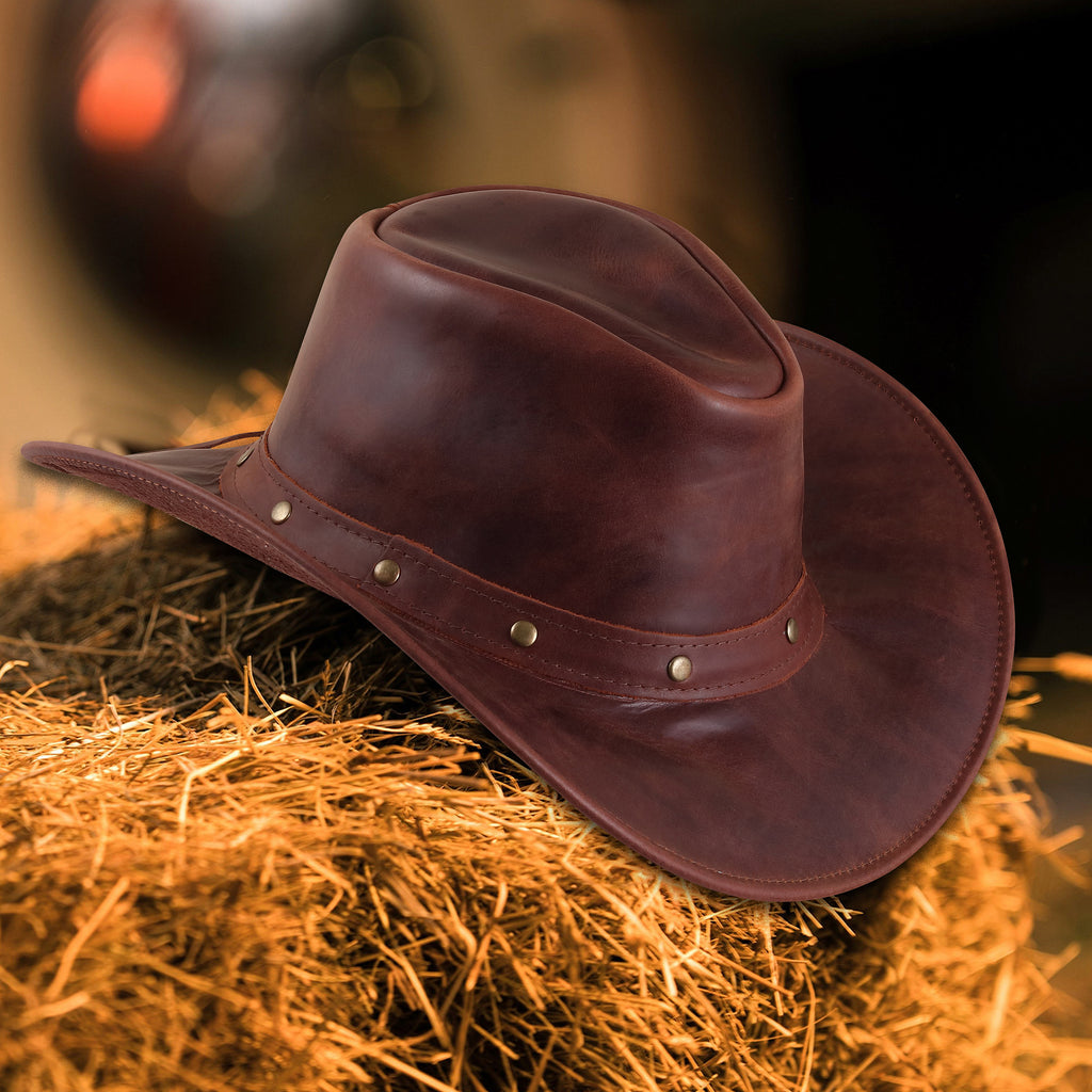 Shapeable Wide Brim Genuine Leather Cowboy Hat – Western Style