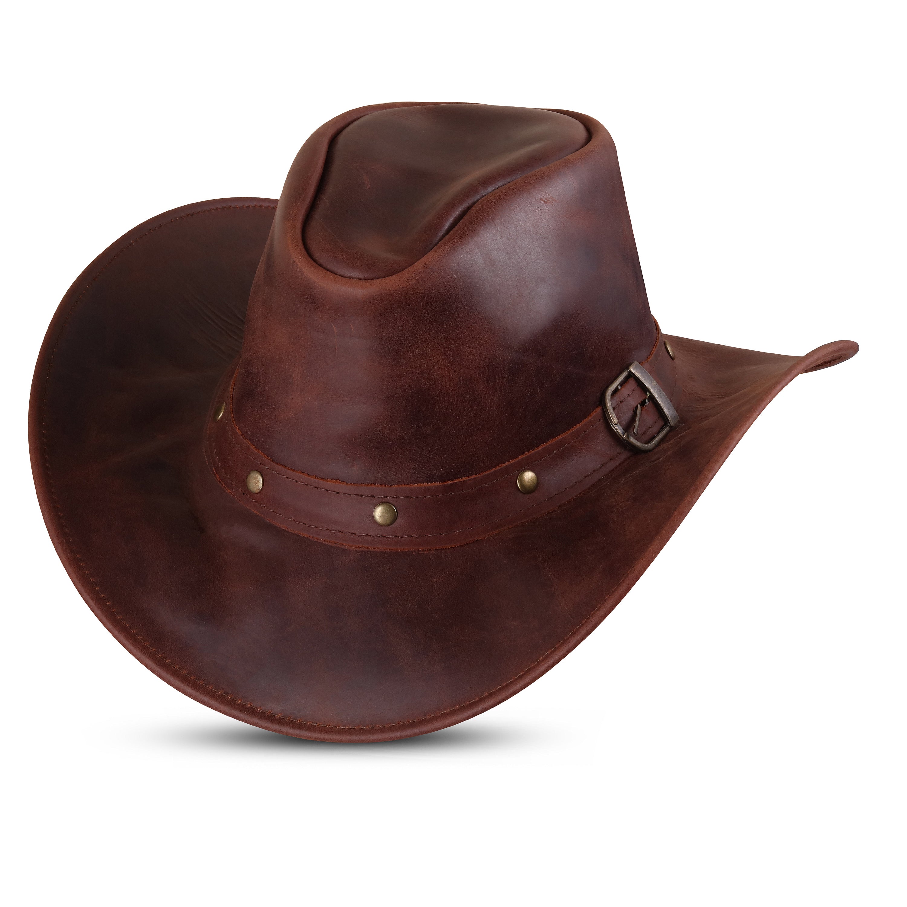 Shapeable Wide Brim Genuine Leather Cowboy Hat – Western Style