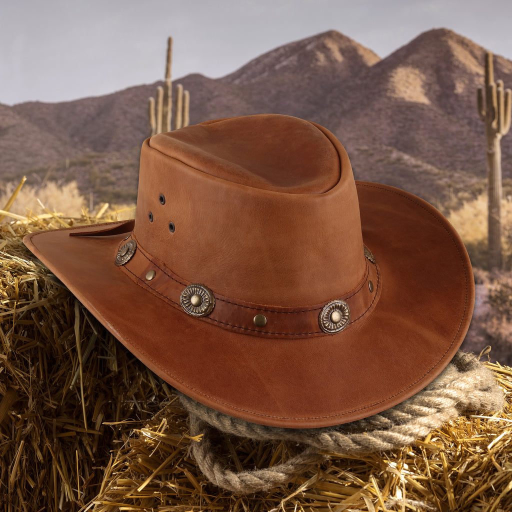 Vintage Brown Leather Cowboy Hat – Rustic Ranch Style, Unisex