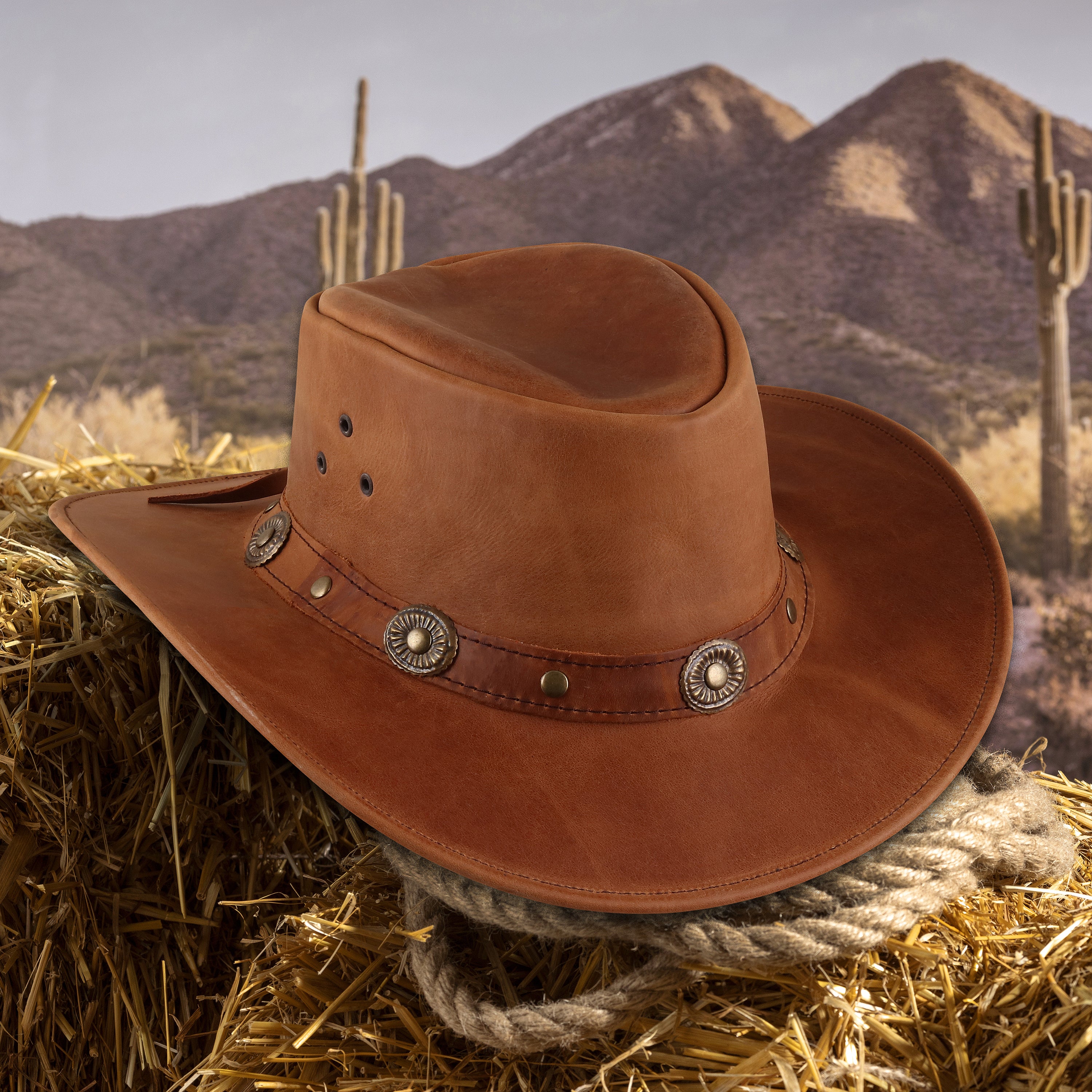Vintage Brown Leather Cowboy Hat – Rustic Ranch Style, Unisex
