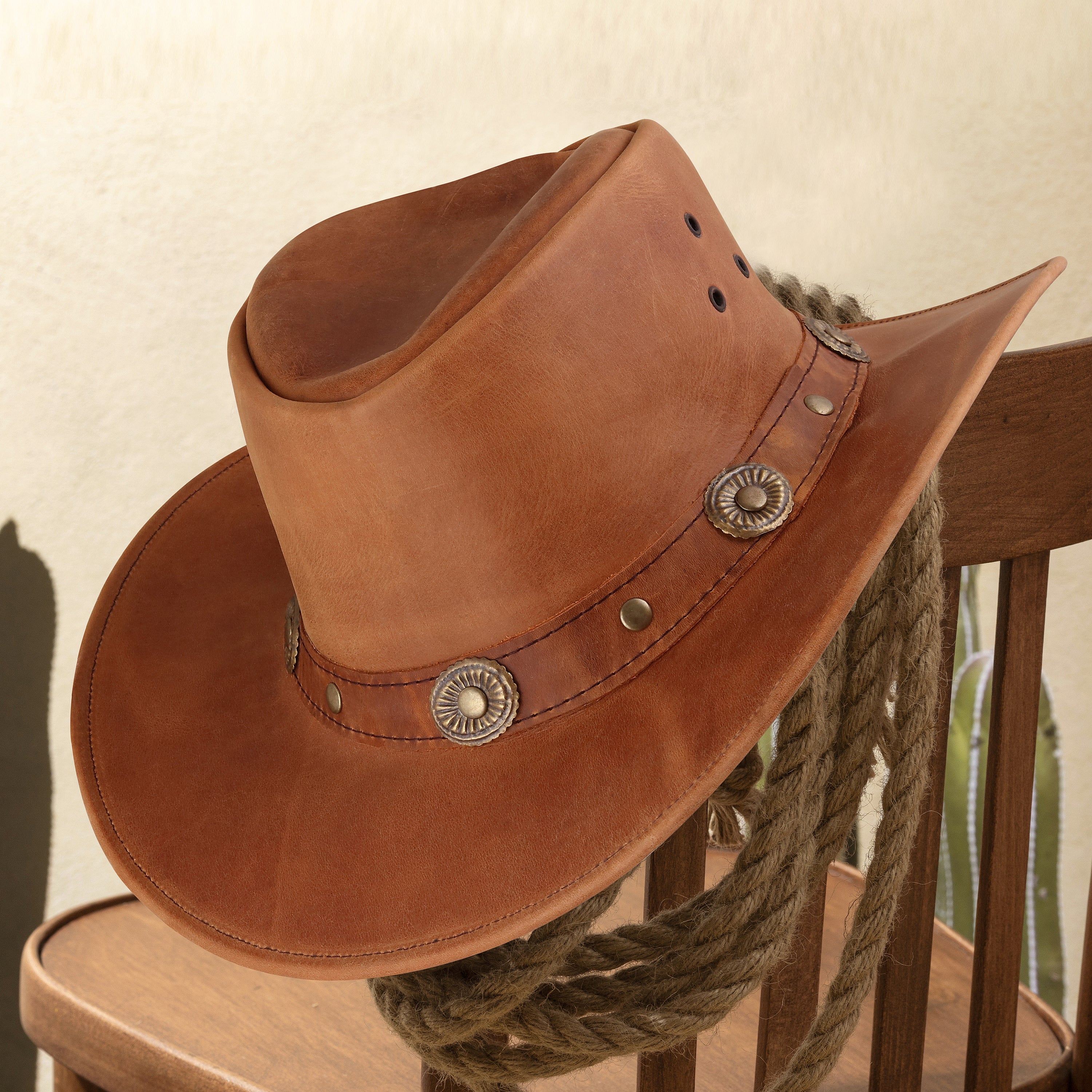 Vintage Brown Leather Cowboy Hat – Rustic Ranch Style, Unisex