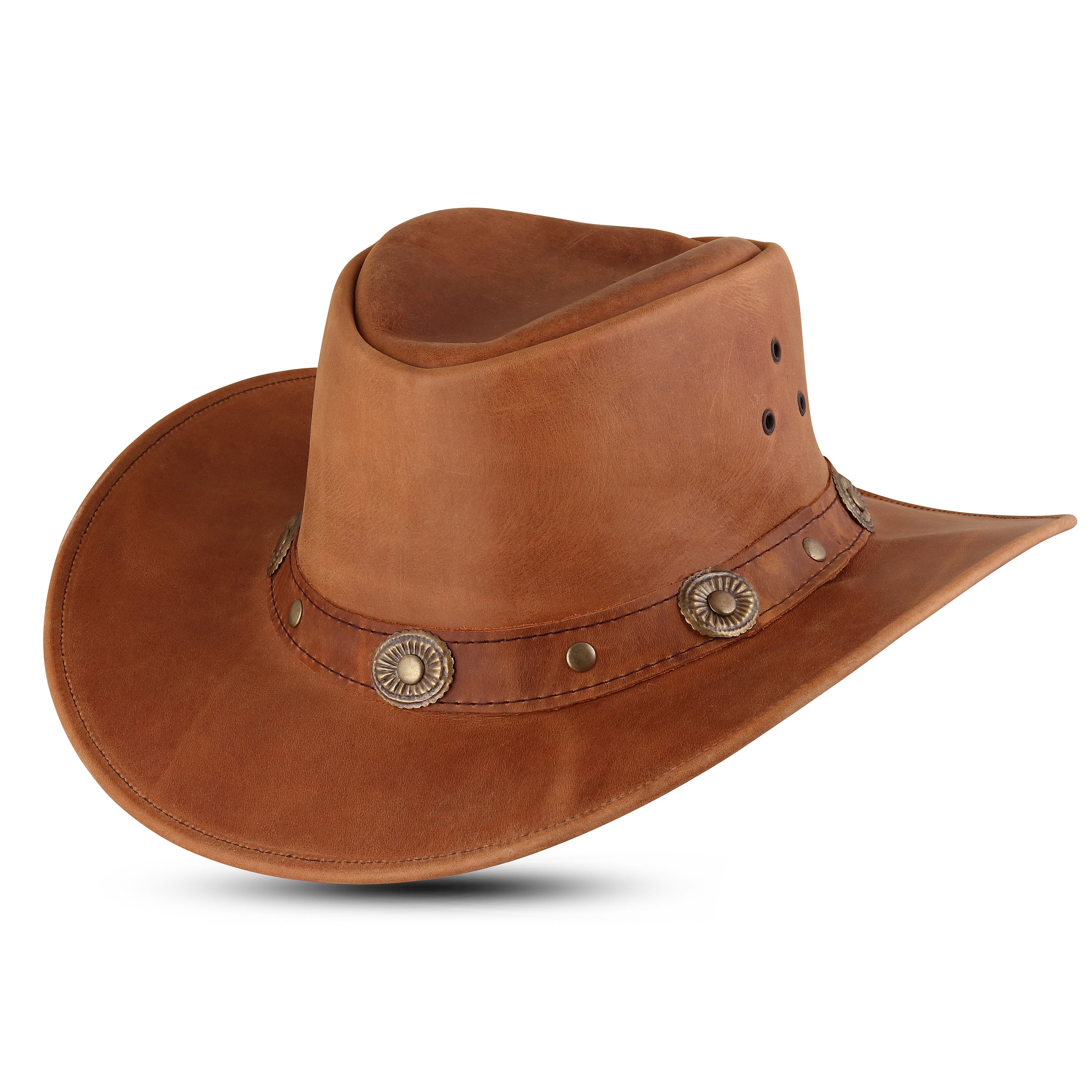 Vintage Brown Leather Cowboy Hat – Rustic Ranch Style, Unisex