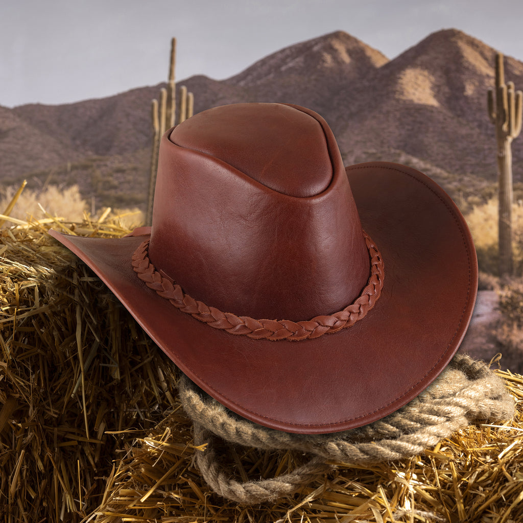 Brown Leather Cowboy Hat – Braided Band Western Outback Style