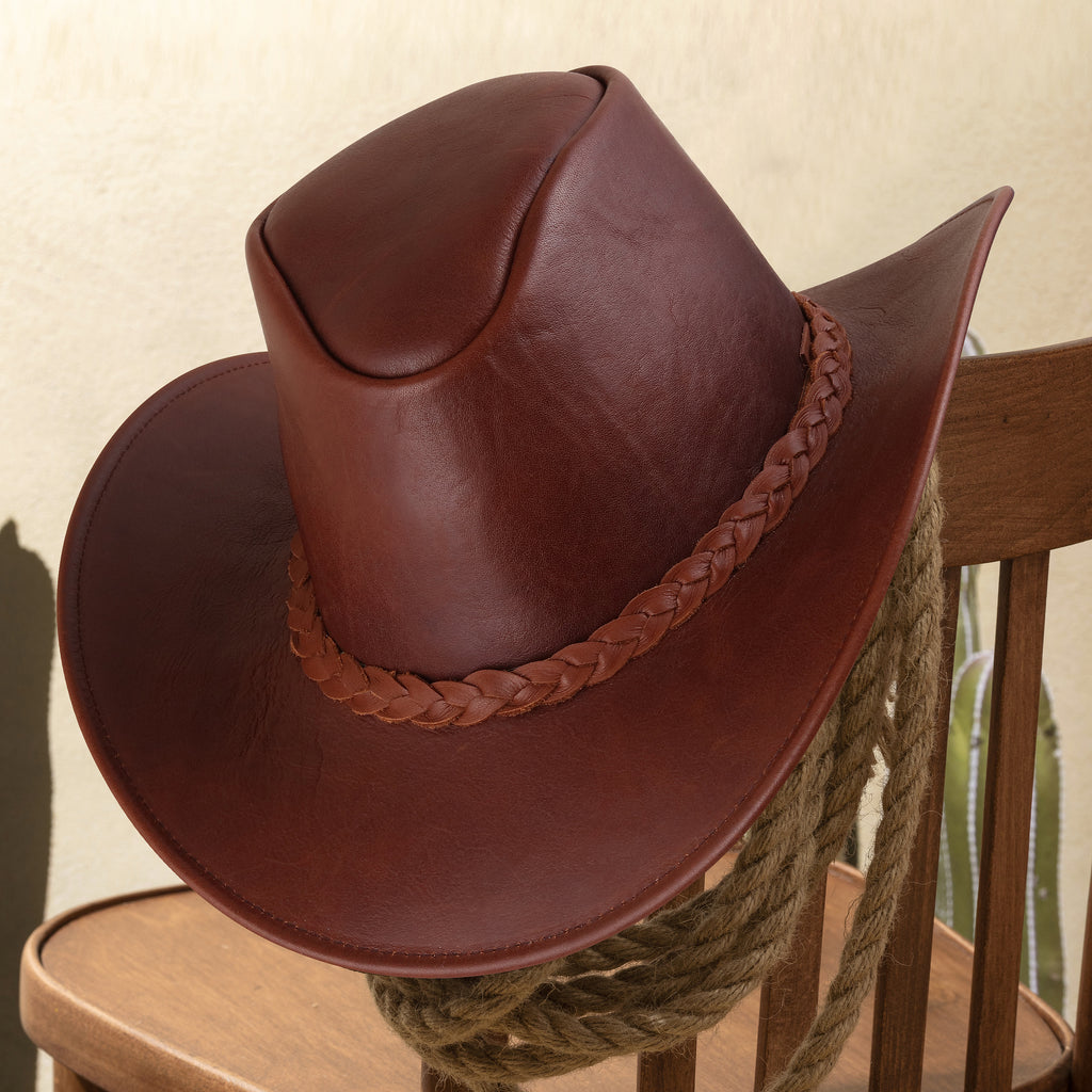 Brown Leather Cowboy Hat – Braided Band Western Outback Style