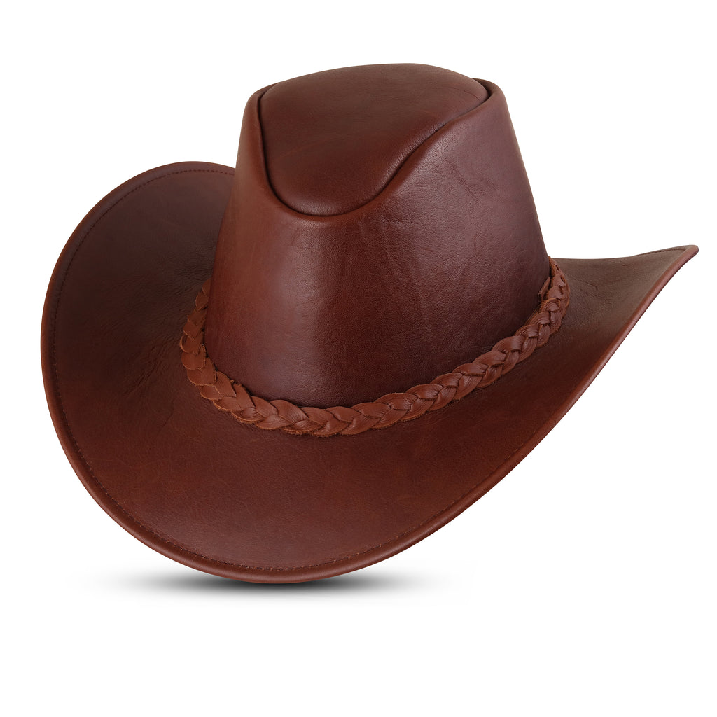 Brown Leather Cowboy Hat – Braided Band Western Outback Style