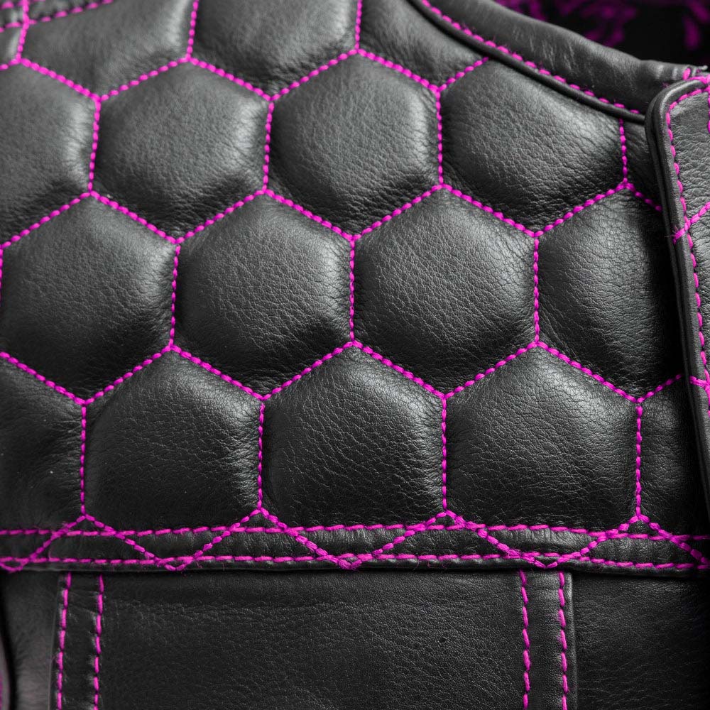 Men's Leather Vest Purple paisley lining & Purple Thread Concealed Waistcoat