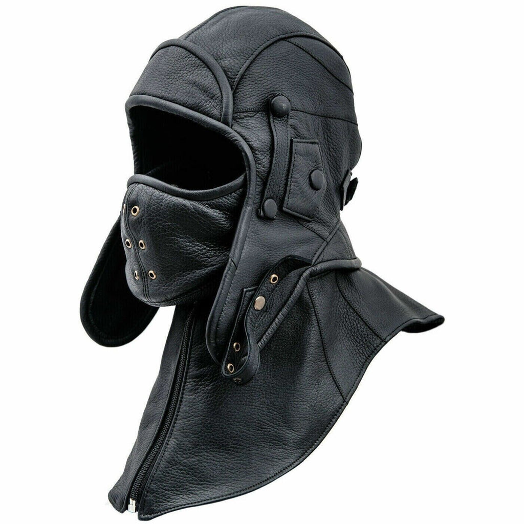 Real Leather Aviator Cap – Vintage Flight Hood with Detachable Cover