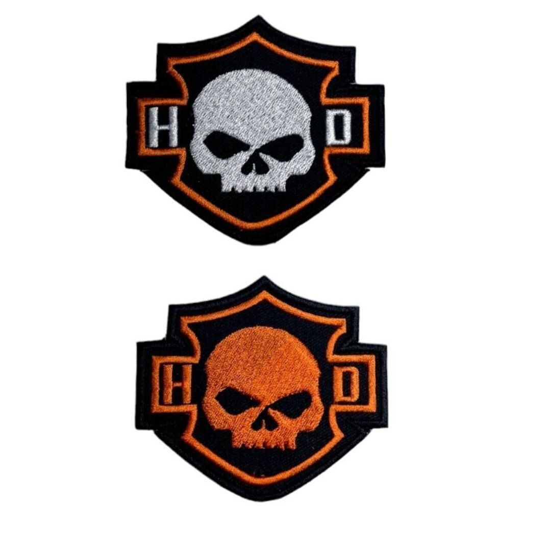 Vintage skull Orange Harley Davidson 3.5" embroidered patch Iron/Sew-On Packs