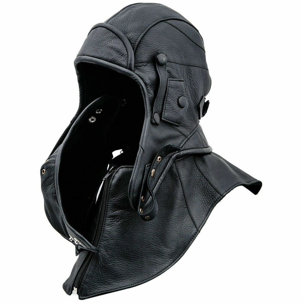 Real Leather Aviator Cap – Vintage Flight Hood with Detachable Cover