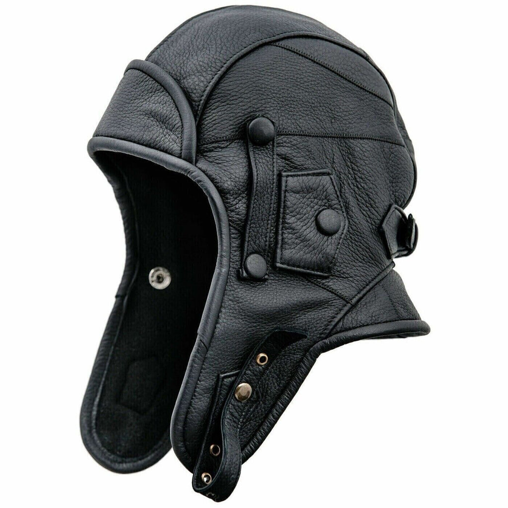 Real Leather Aviator Cap – Vintage Flight Hood with Detachable Cover