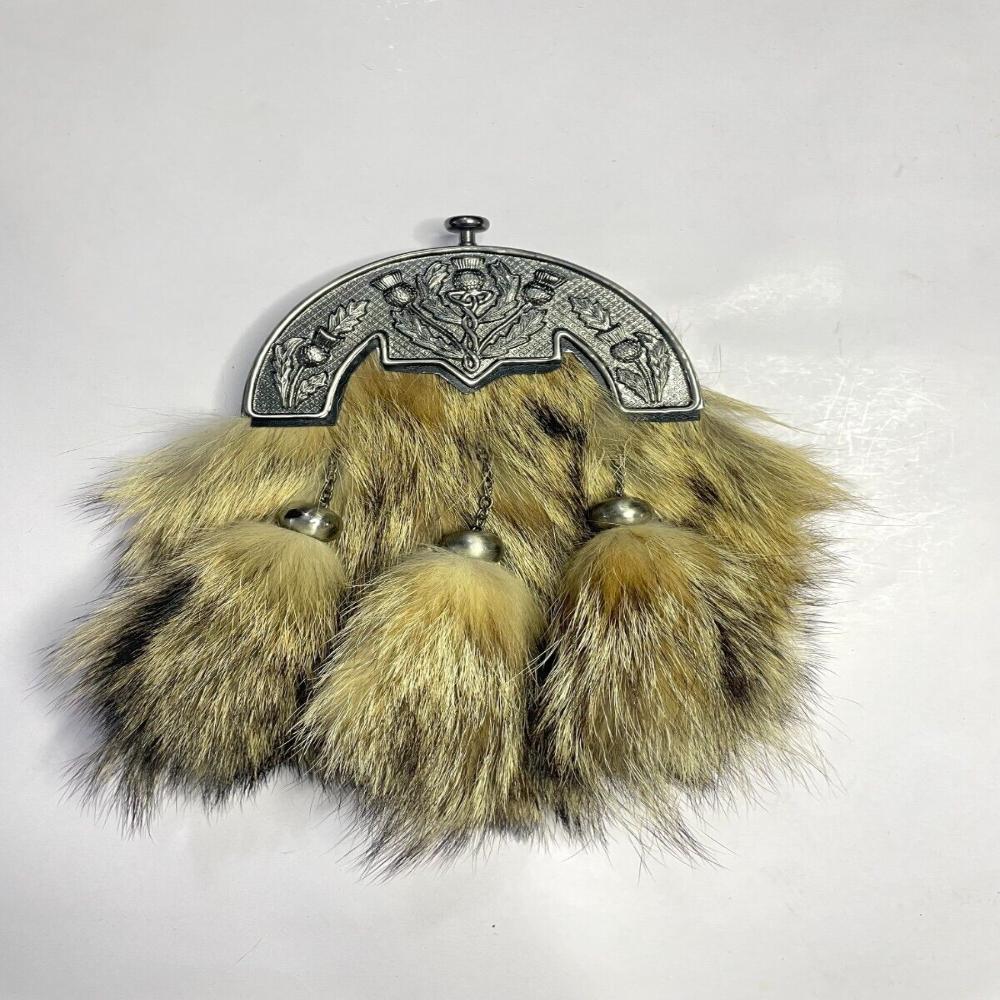 Scottish Leather Sporran GermanShepherd Style Fur Antique THISTLE CANTLE Sporran