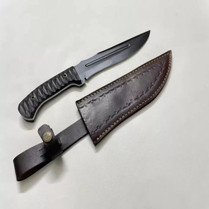 Handmade D2 Steel Hunting Survival Knife MICARTA Handle Knife + Leather Sheath